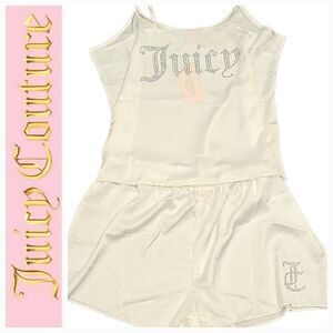 Juicy Couture Rhinestone Logo Satin PJ Set- White